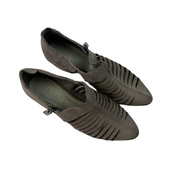 1. STATE Arnet Ankle Booties Size 6.5 M 37 Fog Gray Cut Out Block Heel Suede - Picture 13 of 13